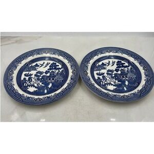 VTG Churchill Blue Willow Pattern Dinner Plate England Chinoiserie 10" Set of 2